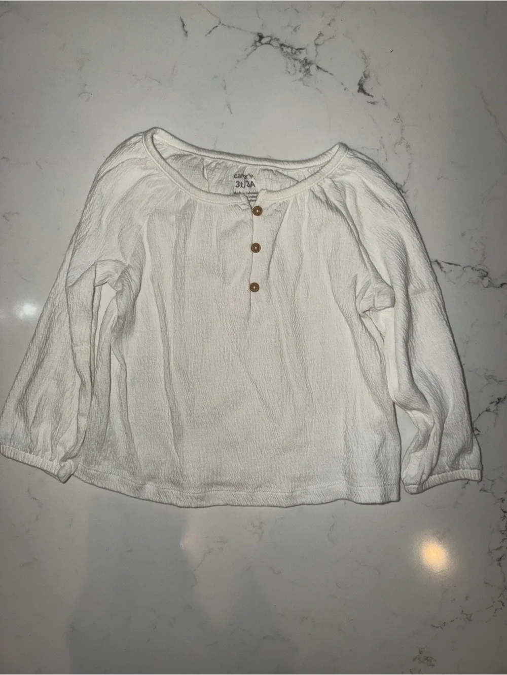 Carter's White Long-Sleeve Henley Top with Wooden Buttons